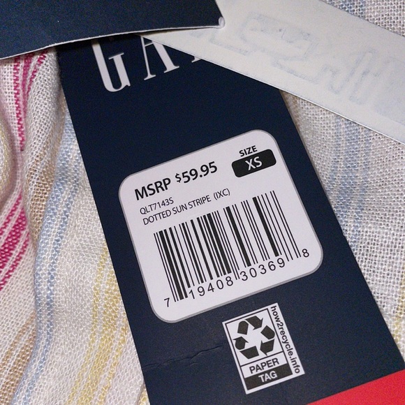 Gap Lightweight Long Sleeve Collared Linen Button Down Top (Dotted Sun Stripe) - Picture 5 of 5